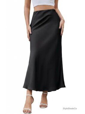 Satin Silky High Waisted Maxi Skirt A Line Long Skirt